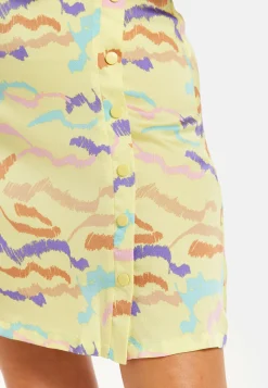 Women's Mini Dress in Yellow with Sleeve Tie-Ups and Back Tie-Up Detail - Abstract Zebra Print by Liquorish