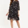 Women's Mini Dress, Long Sleeve, Polka Dot Print, Chiffon Fabric, Relaxed Fit, Playful Charm