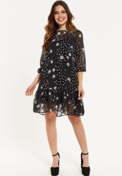 Women's Mini Dress, Long Sleeve, Polka Dot Print, Chiffon Fabric, Relaxed Fit, Playful Charm