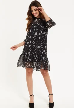 Women's Mini Dress, Long Sleeve, Polka Dot Print, Chiffon Fabric, Relaxed Fit, Playful Charm