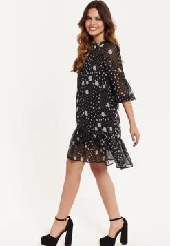 Women's Mini Dress, Long Sleeve, Polka Dot Print, Chiffon Fabric, Relaxed Fit, Playful Charm