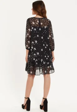 Women's Mini Dress, Long Sleeve, Polka Dot Print, Chiffon Fabric, Relaxed Fit, Playful Charm