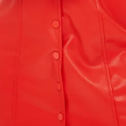 Women's Mini Dress with 3/4 Sleeves, Fitted Waist, Flared Skirt in Red Faux Leather - Liquorish