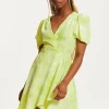 Women's Mini Dress with Angel Sleeves in Pistachio - Stylish Wrap Design, Perfect for Any Occasion - Liquorish