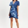 Women's Mini Dress with Angel Sleeves and Scarf Print Tie Waist - Elevate Your Style with Liquorish