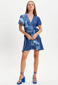 Women's Mini Dress with Angel Sleeves and Scarf Print Tie Waist - Elevate Your Style with Liquorish