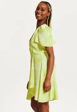 Women's Mini Dress with Angel Sleeves in Pistachio - Stylish Wrap Design, Perfect for Any Occasion - Liquorish