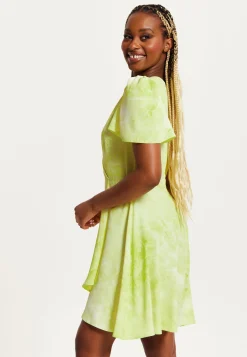 Women's Mini Dress with Angel Sleeves in Pistachio - Stylish Wrap Design, Perfect for Any Occasion - Liquorish