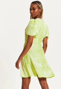 Women's Mini Dress with Angel Sleeves in Pistachio - Stylish Wrap Design, Perfect for Any Occasion - Liquorish