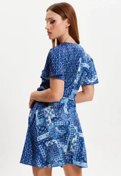 Women's Mini Dress with Angel Sleeves and Scarf Print Tie Waist - Elevate Your Style with Liquorish