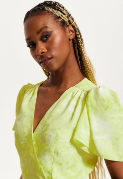Women's Mini Dress with Angel Sleeves in Pistachio - Stylish Wrap Design, Perfect for Any Occasion - Liquorish