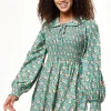 Women’s Mini Dress with Balloon Sleeves in Green featuring Peter Pan Collar - Liquorish
