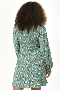 Women’s Mini Dress with Balloon Sleeves in Green featuring Peter Pan Collar - Liquorish