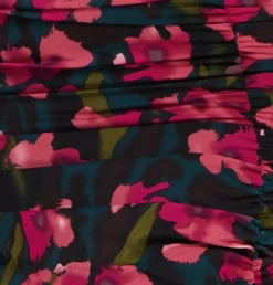 Women's Mini Dress with Balloon Sleeves, Floral Print and Front Ruching in Charming Pastel Colors - Liquorish