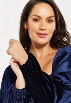 Women's Mini Dress with Corset Detail, Balloon Sleeves, Square Neck, and Velvet in Navy - Regular Fit by Liquorish