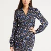 Women's Mini Dress with Flared Sleeves in Black & Multicolour, Stylish Tie-Side Detail, High-Quality Fabric - Liquorish