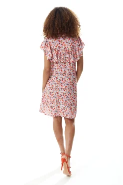 Women's Mini Dress with Frill Details and Short Sleeves in Purple Floral Print - Liquorish