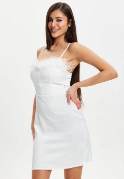 Women's Mini Dress with Fur Detail and Sweetheart Neckline