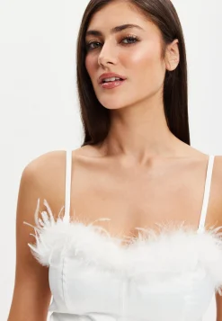 Women's Mini Dress with Fur Detail and Sweetheart Neckline