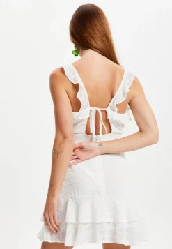 Women's Mini Dress with Layered Frill and V-Neck in White - Effortless Elegance by Liquorish