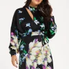 Women's Mini Dress with Long Balloon Sleeves in Floral Print and Cut Out Detail - Elegant Black and Multi-Colored Design by Liquorish