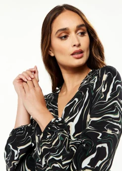 Women's Mini Dress with Long Sleeves in Black - Flattering Wrap Style and Playful Scribble Print by Liquorish