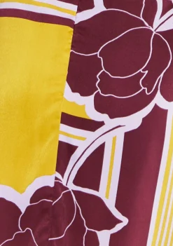 Women's Mini Dress with Long Balloon Sleeves in Yellow and Burgundy Geometric Floral Print - Liquorish