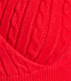 Women's Mini Dress with Long Sleeves and Unique Cut Out Front in Red - Cable Knit Style by Liquorish