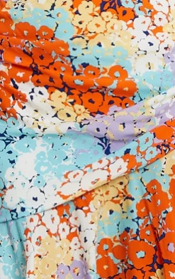 Women's Mini Dress with One Shoulder Style and Frill Details in Multicolour Floral Print - Liquorish