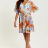 Women's Mini Dress with Open Back and Elasticated Waist in Multicolour Floral Print - Liquorish