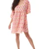 Women's Mini Dress with Short Sleeves in Pink Floral Smock Style - Elegant and Comfortable by Liquorish