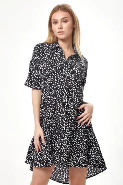 Women's Mini Dress with Short Sleeves in Black and White Animal Print - Stylish and Oversized Fit by Liquorish