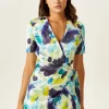 Women's Mini Dress with Short Sleeves in Vibrant Multicolour Abstract Print - Stylish Wrap Design by Liquorish