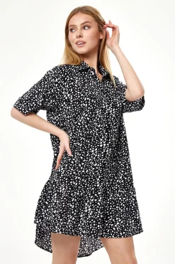Women's Mini Dress with Short Sleeves in Black and White Animal Print - Stylish and Oversized Fit by Liquorish