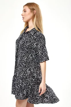 Women's Mini Dress with Short Sleeves in Black and White Animal Print - Stylish and Oversized Fit by Liquorish