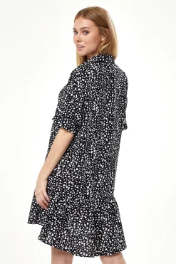 Women's Mini Dress with Short Sleeves in Black and White Animal Print - Stylish and Oversized Fit by Liquorish