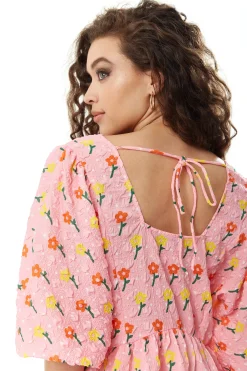 Women's Mini Dress with Short Sleeves in Pink Floral Smock Style - Elegant and Comfortable by Liquorish