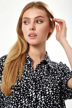 Women's Mini Dress with Short Sleeves in Black and White Animal Print - Stylish and Oversized Fit by Liquorish
