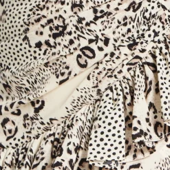 Women's Mini Dress with Short Sleeves and Frilled Hem in Black & White - Ruched Detail by Liquorish