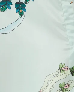 Women's Mint Green Midi Skirt with Bird and Floral Print and Side Slit, Regular Fit, by Liquorish