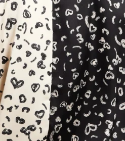 Women's Monochrome Heart Print Short Sleeve Shirt with Button Up Front and Contrast Colors, Regular Fit