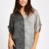Women’s Monochrome Polka Dot Print Shirt with Short Sleeves, Button-Up Front, Regular Fit, Shirt Collar