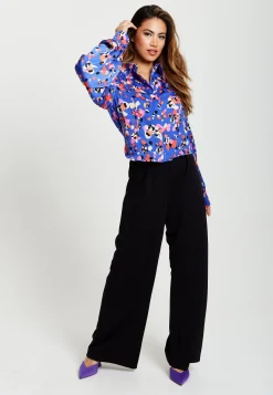 Women's Multicolour Abstract Dot Print Shirt with Balloon Sleeves and Button-Up High Neckline