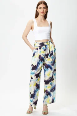 Women's Multicolour Abstract Print High Rise Trousers with Matching Tie Waist and Flattering Fit