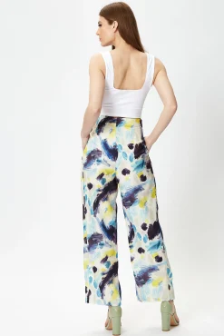 Women's Multicolour Abstract Print High Rise Trousers with Matching Tie Waist and Flattering Fit