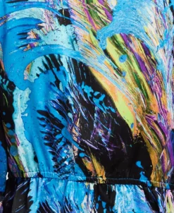 Women’s Multicolour Abstract Print Top - V Neck, Ruched Front, Crop Fit, Long Sleeves, Frill Details