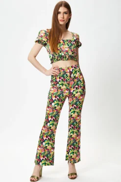 Women's Multicolour Floral Print Crop Top with Square Neck, Slim Fit, Elasticated Waist, Perfect for Summer Outings