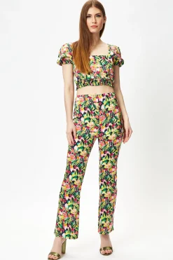 Women's Multicolour Floral Print Crop Top with Square Neck, Slim Fit, Elasticated Waist, Perfect for Summer Outings