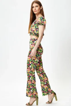 Women's Multicolour Floral Print Crop Top with Square Neck, Slim Fit, Elasticated Waist, Perfect for Summer Outings