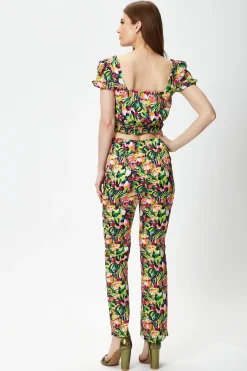 Women's Multicolour Floral Print Crop Top with Square Neck, Slim Fit, Elasticated Waist, Perfect for Summer Outings